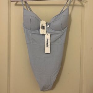Jonathan Simkhai Women's Ribbed Belted One Piece Blue SZ M MSRP $225 NWT